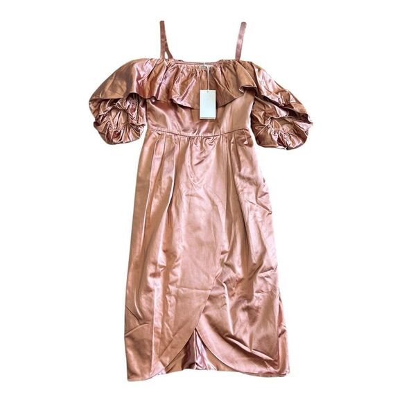 Ulla Johnson Copper Orange Off Shoulder Satin Tulip Lelita Midi Dress 10 - Picture 2 of 8